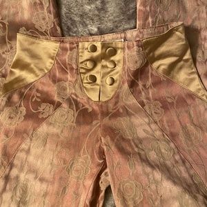 vintage pink and gold silk rose floral pants